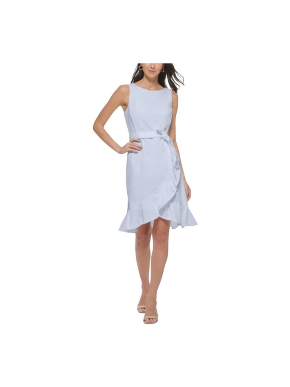 Calvin Klein NWT Women's Sleeveless Crepe Ruffled-Hem Sheath Dress Blue, Size 12